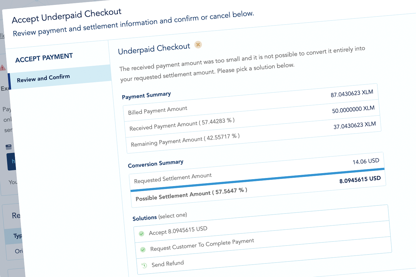 Accept Underpaid Checkout